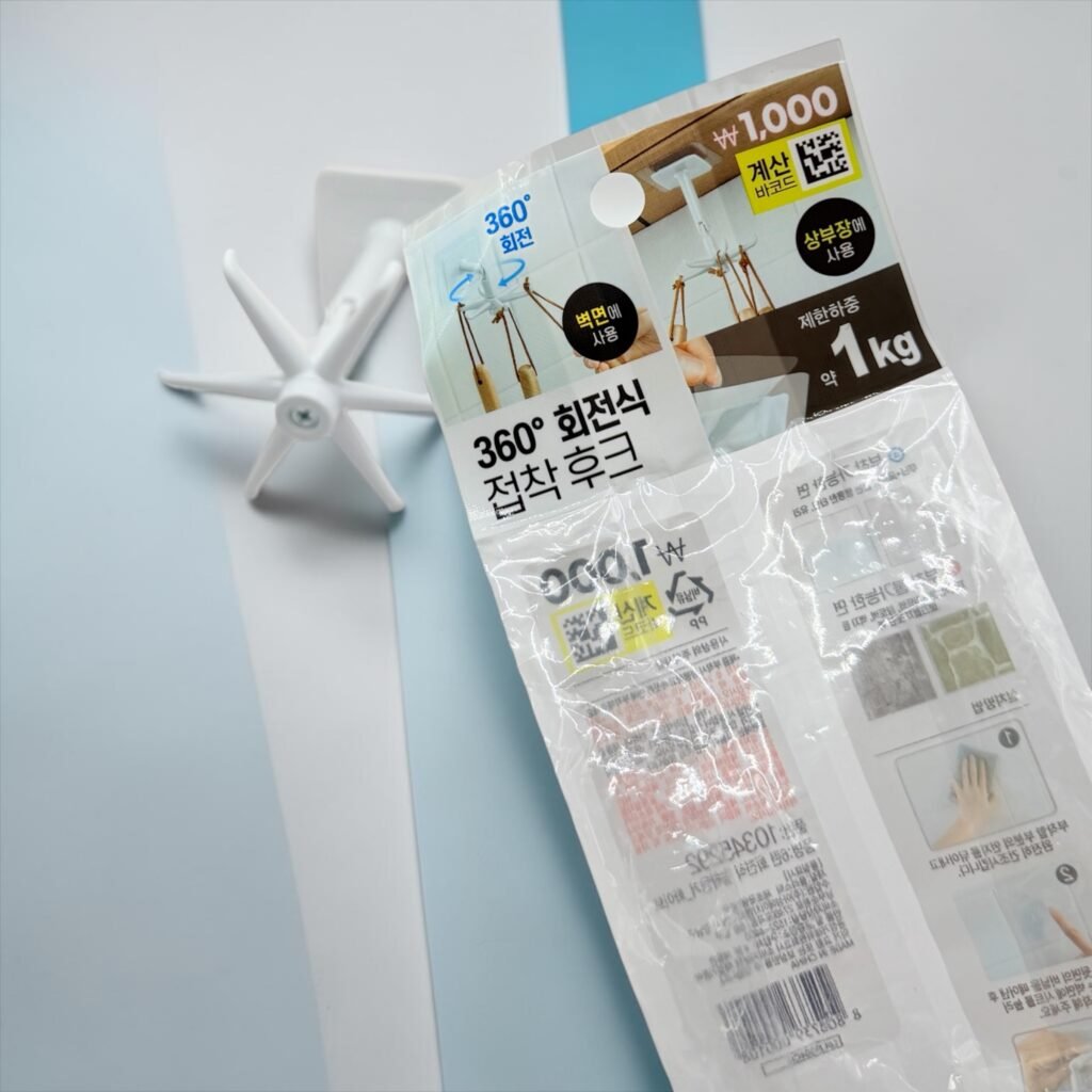 360도 회전식 접착 후크 구조와 제한하중 1kg